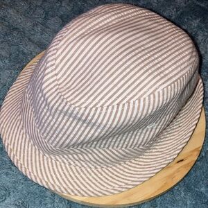 Lids Beige and White Striped Fedora S/M
